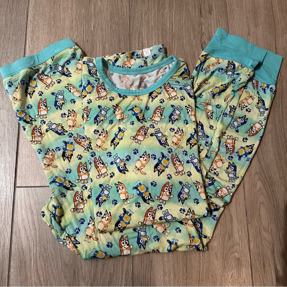 Charming Cartoon Dog Kids Pajama Set - Aqua and Yellow